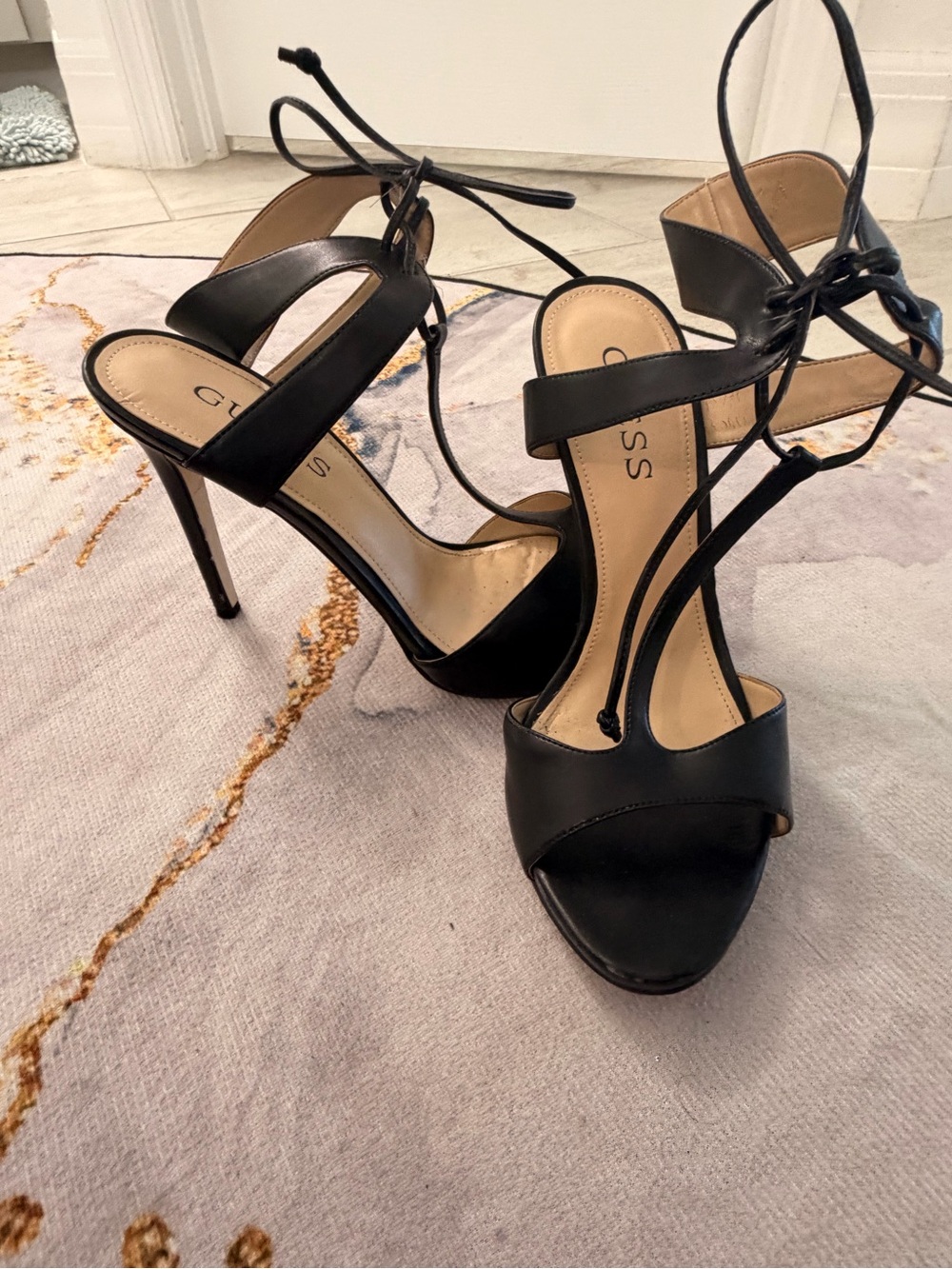 Guess Black Lace-Up Open-Toe Stiletto Heels